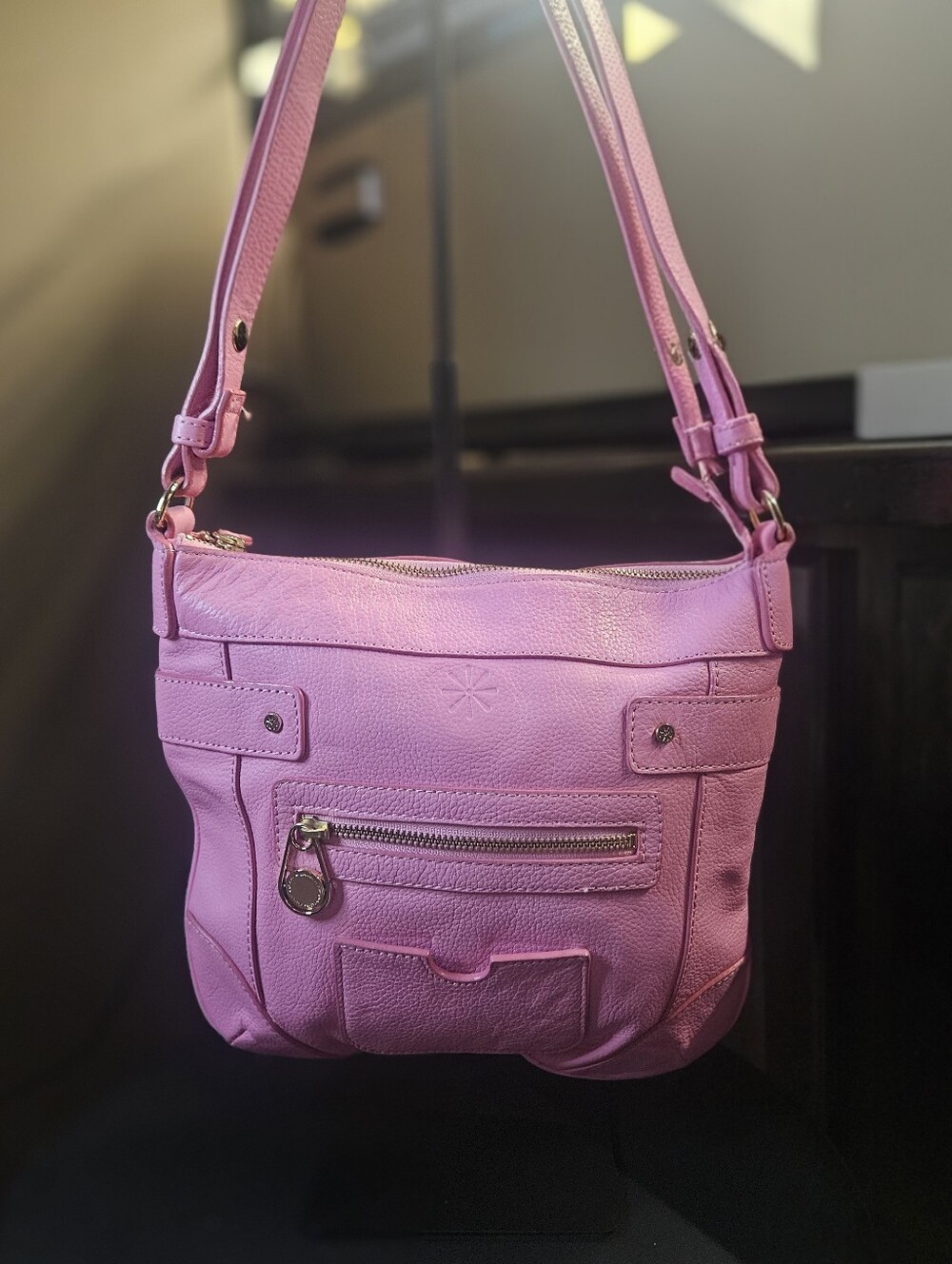 Isaac Mizrahi Live Bridgehampton Pink Genuine Leather Crossbody Bag